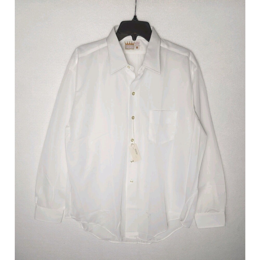 Vintage Cranbrook Button Up White Shirt 1970s Disco Polyester NOS Mens 17.5 XL